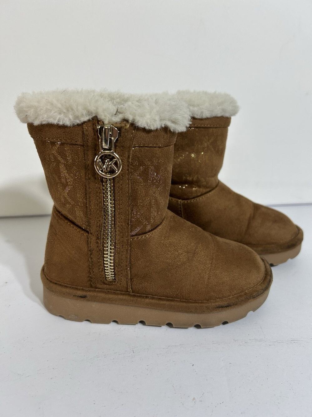 Michael Kors Haedyn Monogram Zip Faux Suede/Fur-Trim Girls Size 8 US